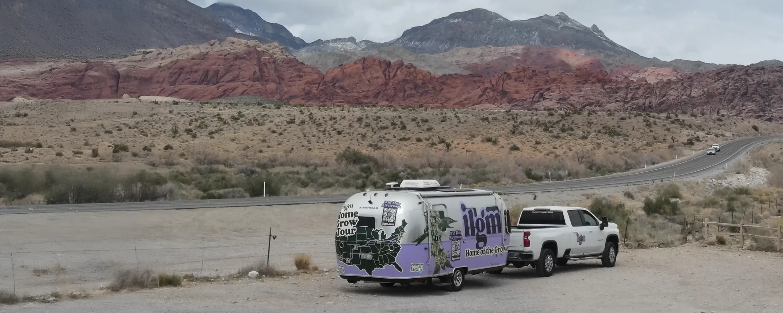 The ILGM Home Grow Tour bus in the desert