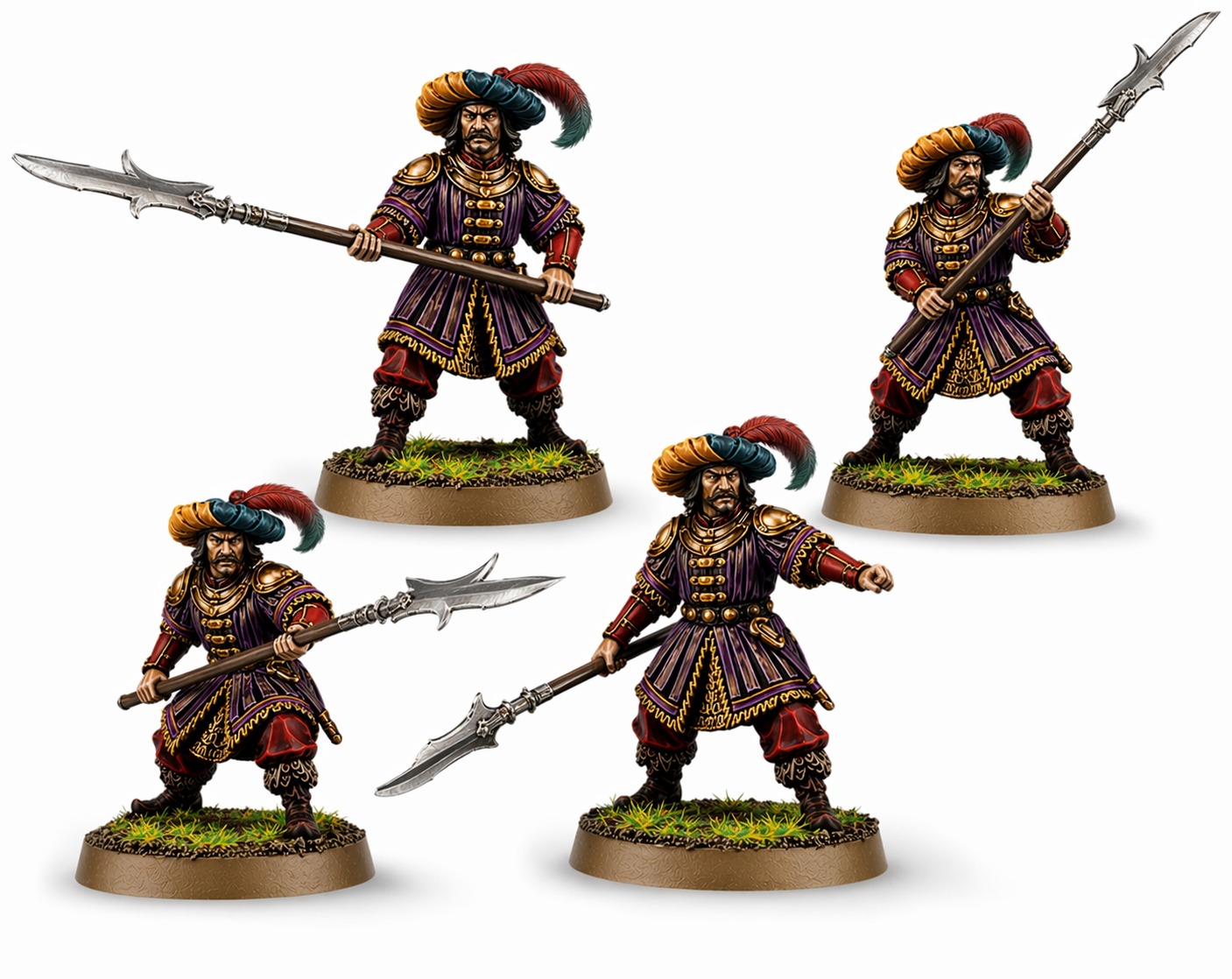 Painted 3D-printed spearmen miniatures